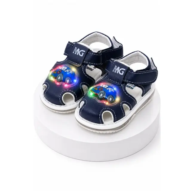 Sandale bleumarin cu luminite, talpa flexibila - masinuta sndn5-17
