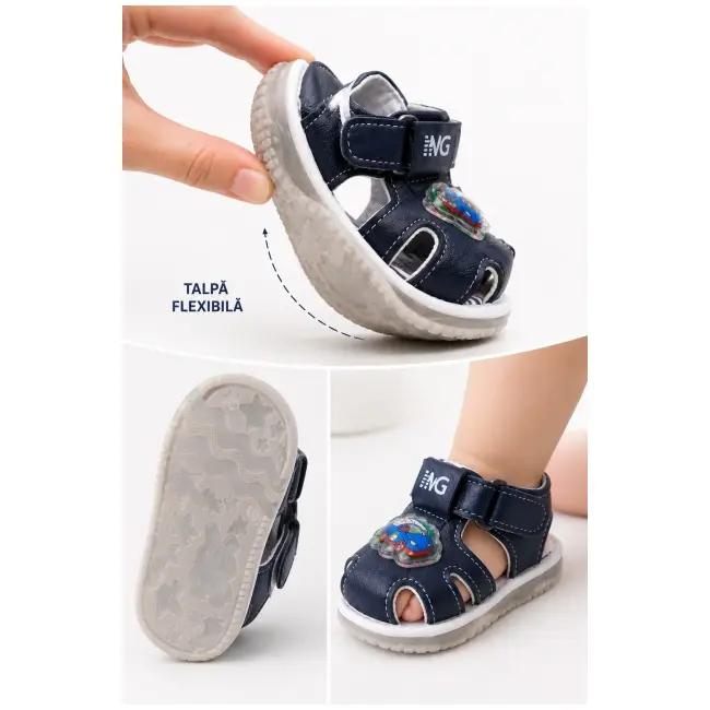 Sandale bleumarin cu luminite, talpa flexibila - masinuta sndn5-17