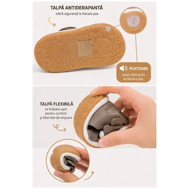 Sandale cu piuitoare si talpa flexibila - ursulet cu urechiuse 3d sndn5-18