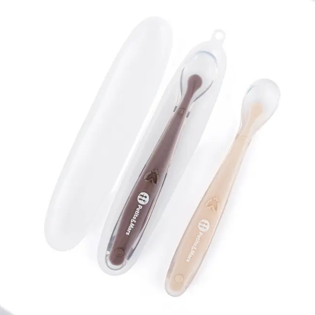 Set 2 lingurite, Petite&Mars, Take&Match, Includ cutie pentru depozitare, Adecvate pentru masina de spalat vase, Fara BPA, 6 luni+, Maro BYN728127