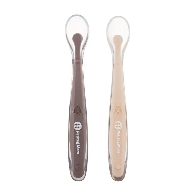 Set 2 lingurite, Petite&Mars, Take&Match, Includ cutie pentru depozitare, Adecvate pentru masina de spalat vase, Fara BPA, 6 luni+, Maro BYN728127
