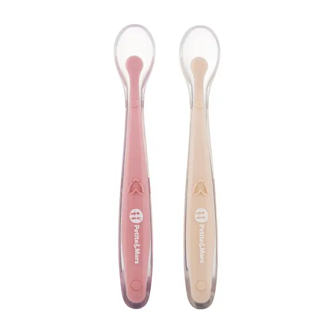 Set 2 lingurite, Petite&Mars, Take&Match, Includ cutie pentru depozitare, Adecvate pentru masina de spalat vase, Fara BPA, 6 luni+, Roz/ Bej BYN728126