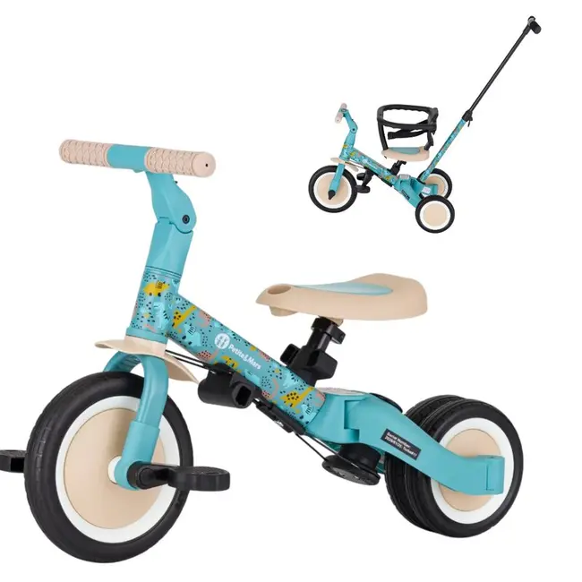 Tricicleta, Petite&Mars, Turbo, Editie limitata, 5 in 1, Multifunctionala, Vehicul de impins, Bicicleta cu/fara pedale, Cu maner de ghidaj, Detasabil, Roti din cauciuc, Pana la 25 kg, 1.5-5 ani, Dino Park BYN613383
