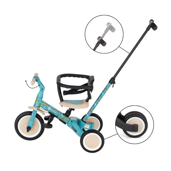 Tricicleta, Petite&Mars, Turbo, Editie limitata, 5 in 1, Multifunctionala, Vehicul de impins, Bicicleta cu/fara pedale, Cu maner de ghidaj, Detasabil, Roti din cauciuc, Pana la 25 kg, 1.5-5 ani, Dino Park BYN613383