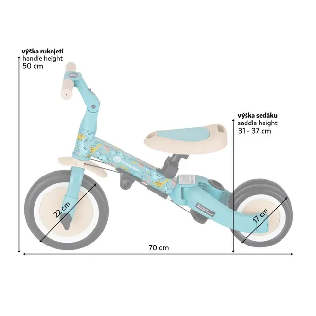 Tricicleta, Petite&Mars, Turbo, Editie limitata, 5 in 1, Multifunctionala, Vehicul de impins, Bicicleta cu/fara pedale, Cu maner de ghidaj, Detasabil, Roti din cauciuc, Pana la 25 kg, 1.5-5 ani, Dino Park BYN613383