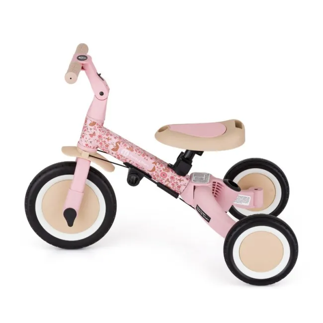 Tricicleta, Petite&Mars, Turbo, Editie limitata, 5 in 1, Multifunctionala, Vehicul de impins, Bicicleta cu/fara pedale, Cu maner de ghidaj, Detasabil, Roti din cauciuc, Pana la 25 kg, 1.5-5 ani, Rosy Wilderness BYN613359