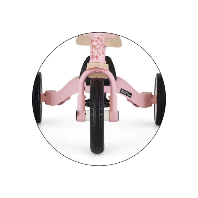 Tricicleta, Petite&Mars, Turbo, Editie limitata, 5 in 1, Multifunctionala, Vehicul de impins, Bicicleta cu/fara pedale, Cu maner de ghidaj, Detasabil, Roti din cauciuc, Pana la 25 kg, 1.5-5 ani, Rosy Wilderness BYN613359