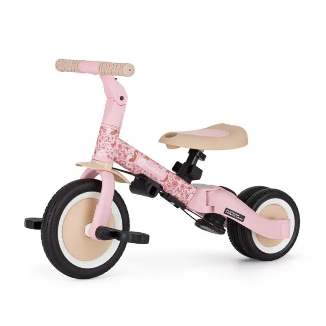 Tricicleta, Petite&Mars, Turbo, Editie limitata, 5 in 1, Multifunctionala, Vehicul de impins, Bicicleta cu/fara pedale, Cu maner de ghidaj, Detasabil, Roti din cauciuc, Pana la 25 kg, 1.5-5 ani, Rosy Wilderness BYN613359