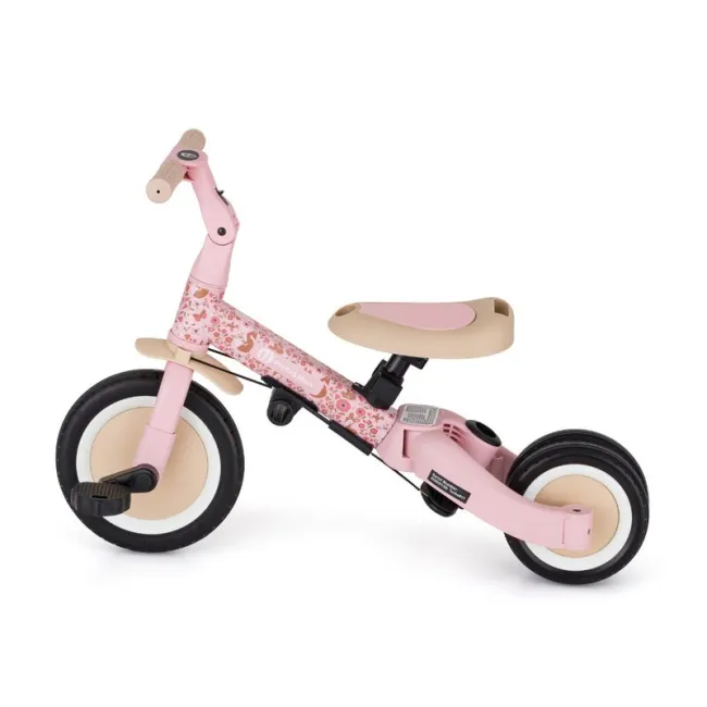 Tricicleta, Petite&Mars, Turbo, Editie limitata, 5 in 1, Multifunctionala, Vehicul de impins, Bicicleta cu/fara pedale, Cu maner de ghidaj, Detasabil, Roti din cauciuc, Pana la 25 kg, 1.5-5 ani, Rosy Wilderness BYN613359
