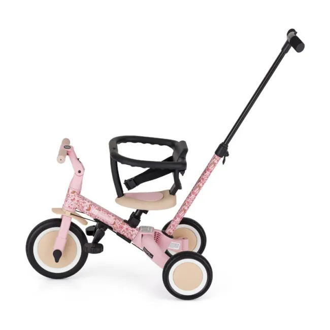 Tricicleta, Petite&Mars, Turbo, Editie limitata, 5 in 1, Multifunctionala, Vehicul de impins, Bicicleta cu/fara pedale, Cu maner de ghidaj, Detasabil, Roti din cauciuc, Pana la 25 kg, 1.5-5 ani, Rosy Wilderness BYN613359