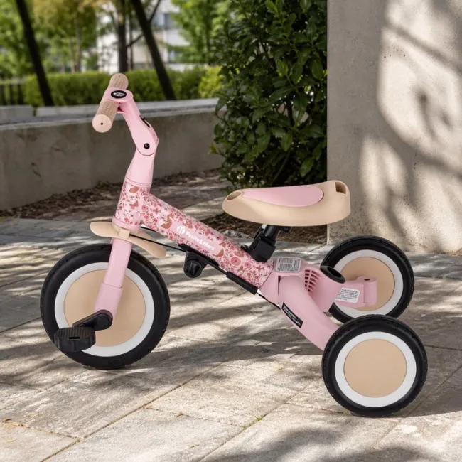 Tricicleta, Petite&Mars, Turbo, Editie limitata, 5 in 1, Multifunctionala, Vehicul de impins, Bicicleta cu/fara pedale, Cu maner de ghidaj, Detasabil, Roti din cauciuc, Pana la 25 kg, 1.5-5 ani, Rosy Wilderness BYN613359