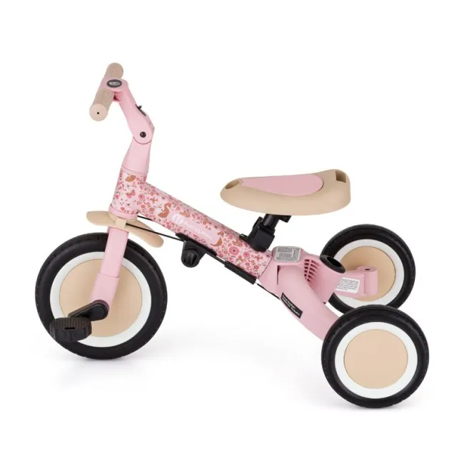 Tricicleta, Petite&Mars, Turbo, Editie limitata, 5 in 1, Multifunctionala, Vehicul de impins, Bicicleta cu/fara pedale, Cu maner de ghidaj, Detasabil, Roti din cauciuc, Pana la 25 kg, 1.5-5 ani, Rosy Wilderness BYN613359