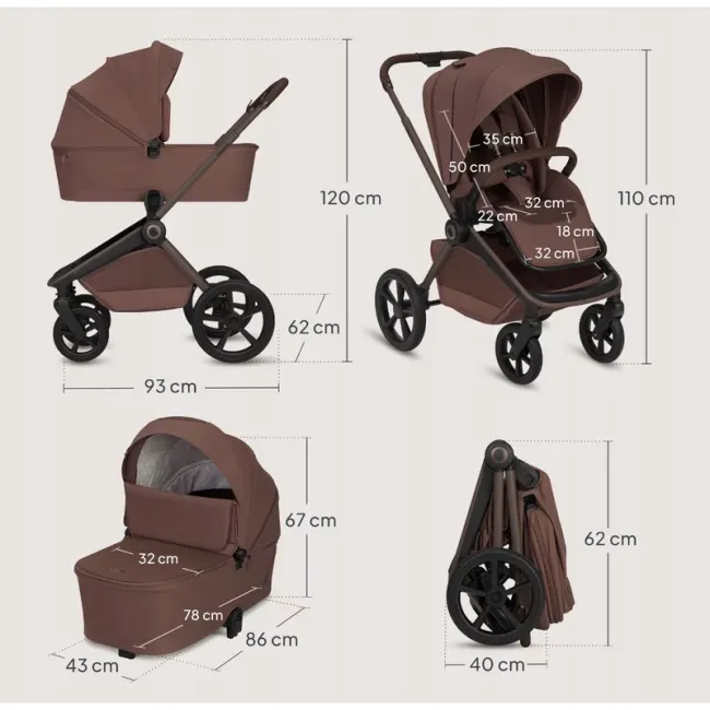 Carucior 2 in 1, Lionelo, Freya, Landou si salteluta ventilate, Pliabil, Reglare spatar-3 pozitii, Suport de picioare-4 pozitii, Maner reglabil-3 pozitii, Adaptori inclusi compatibili cu Cybex, Maxi-Cosi, Kiddy, Avionaut, Sustine 22 kg, 0luni+, Maro BYNLO