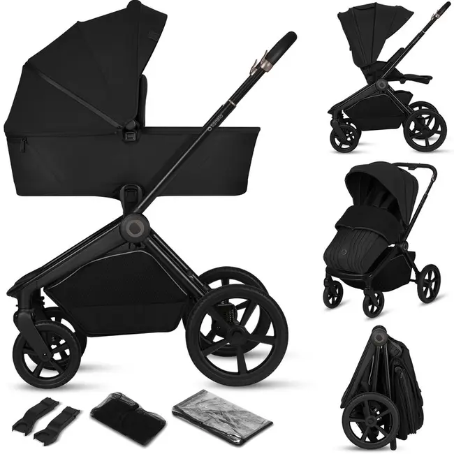 Carucior 2 in 1, Lionelo, Freya, Landou si salteluta ventilate, Pliabil, Reglare spatar-3 pozitii, Suport de picioare-4 pozitii, Maner reglabil-3 pozitii, Adaptori inclusi compatibili cu Cybex, Maxi-Cosi, Kiddy, Avionaut, Sustine 22 kg, 0luni+, Negru BYNL