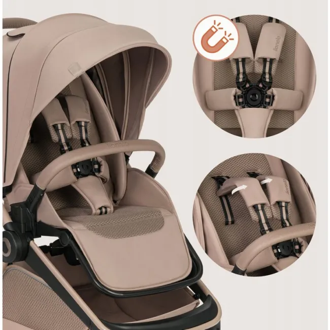 Carucior 3 in 1, Lionelo, Freya, Cu scoica ADAC, Landou si salteluta ventilate, Pliabil, Reglare spatar in 3 pozitii, Suport de picioare in 4 pozitii, Maner reglabil in 3 pozitii, Sustine 22 kg, Cu accesorii, 0 luni+, Bej BYNLO-FREYA_3IN1_BEIGE_SAND