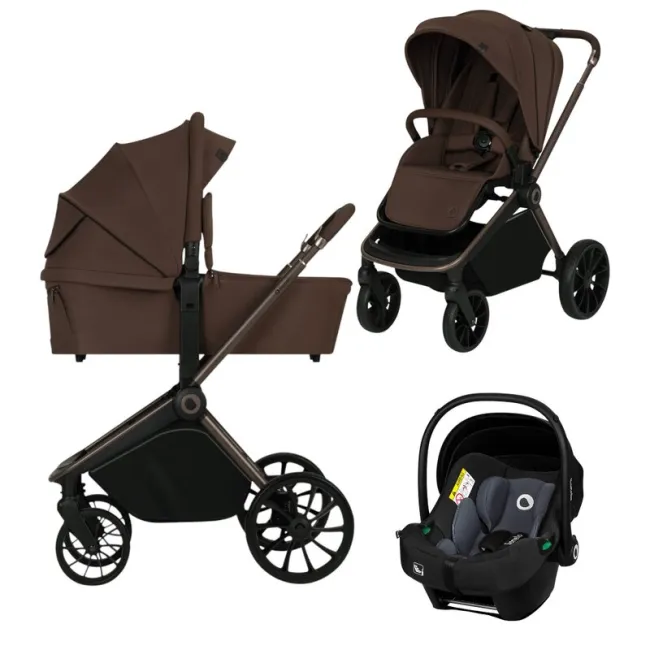 Carucior 3 in 1, Lionelo, Mika Plus, Cadru din aluminiu, Cu landou intarit si salteluta moale, Cu scoica auto testata ADAC, Reversibil, Cu sistem de ventilatie 3D, Cu accesorii, Pana la 22 kg, EN1888-1 EN1888-2 EN1466 ECE R129, Mocha Mousse BYNLO-MIKA_PLU