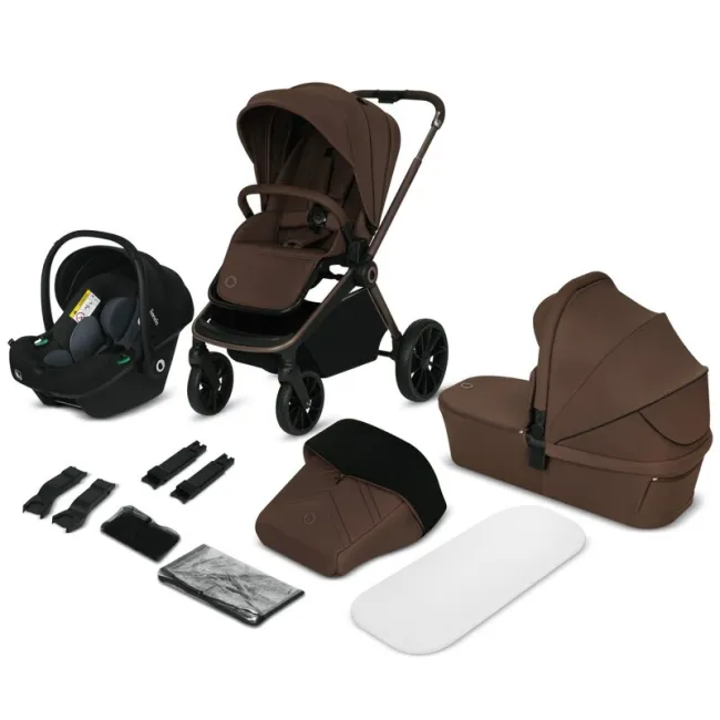 Carucior 3 in 1, Lionelo, Mika Plus, Cadru din aluminiu, Cu landou intarit si salteluta moale, Cu scoica auto testata ADAC, Reversibil, Cu sistem de ventilatie 3D, Cu accesorii, Pana la 22 kg, EN1888-1 EN1888-2 EN1466 ECE R129, Mocha Mousse BYNLO-MIKA_PLU