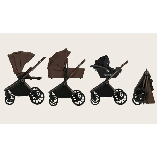 Carucior 3 in 1, Lionelo, Mika Plus, Cadru din aluminiu, Cu landou intarit si salteluta moale, Cu scoica auto testata ADAC, Reversibil, Cu sistem de ventilatie 3D, Cu accesorii, Pana la 22 kg, EN1888-1 EN1888-2 EN1466 ECE R129, Mocha Mousse BYNLO-MIKA_PLU