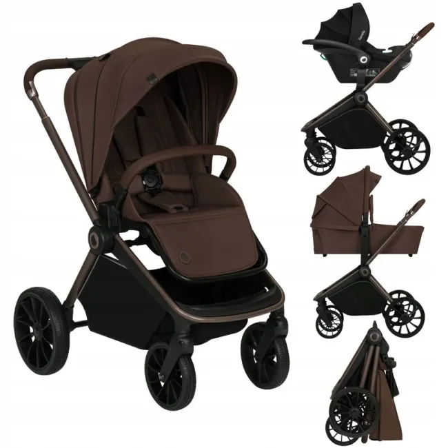 Carucior 3 in 1, Lionelo, Mika Plus, Cadru din aluminiu, Cu landou intarit si salteluta moale, Cu scoica auto testata ADAC, Reversibil, Cu sistem de ventilatie 3D, Cu accesorii, Pana la 22 kg, EN1888-1 EN1888-2 EN1466 ECE R129, Mocha Mousse BYNLO-MIKA_PLU