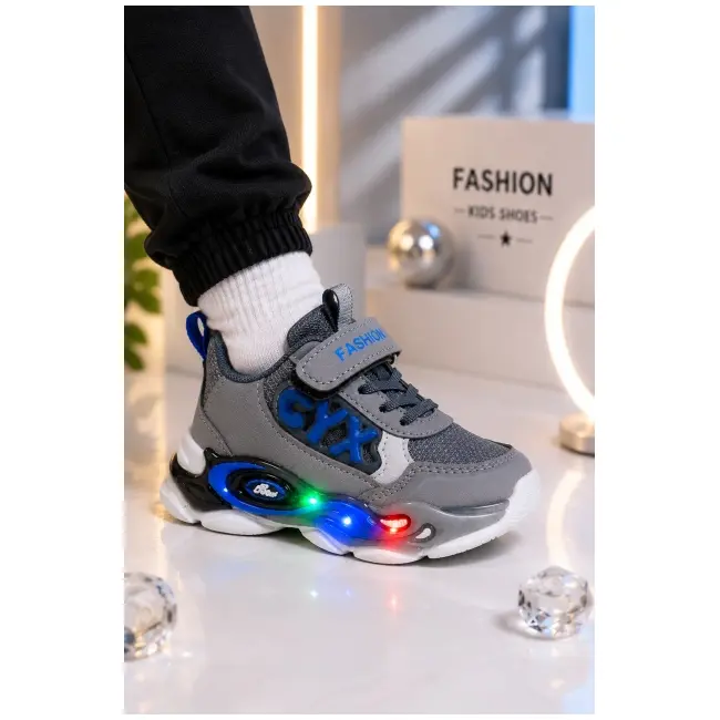 Adidasi cu lumini led, model cyx, baieti, piele ecologica, gri adt-57-1