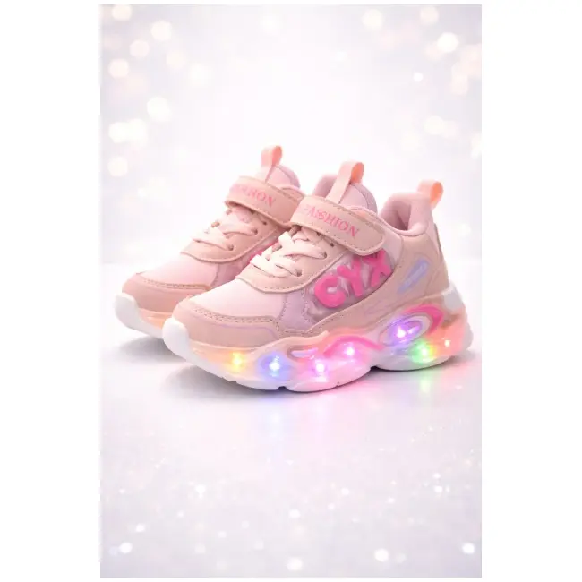 Adidasi cu lumini led, model cyx, piele ecologica, fete, roz adt-19-1