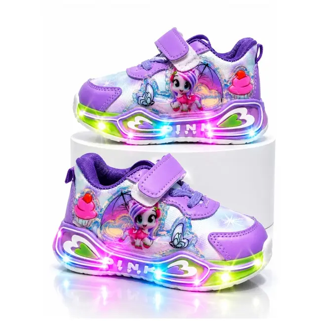 Adidasi cu lumini led, model ponei, piele ecologica, fete, mov adt-19-1