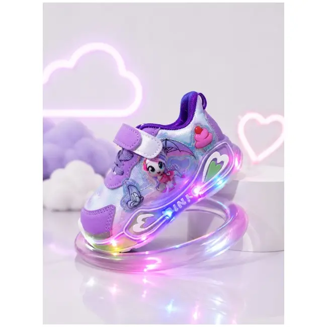 Adidasi cu lumini led, model ponei, piele ecologica, fete, mov adt-19-1