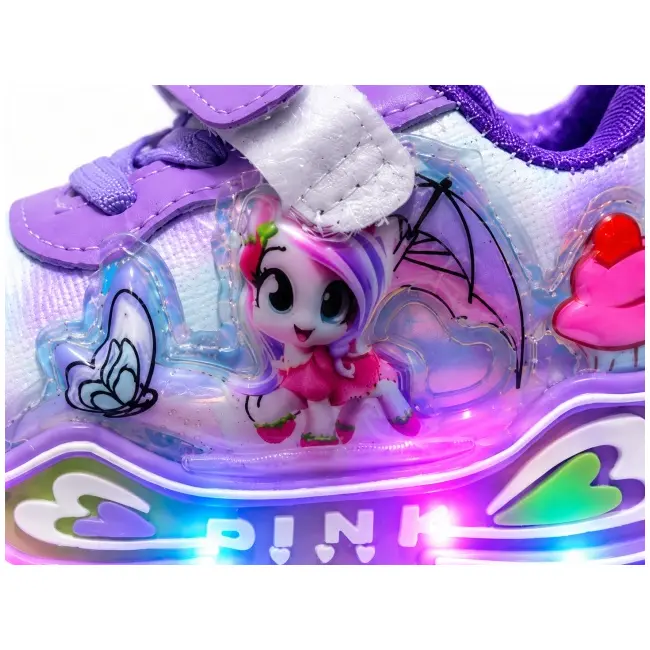 Adidasi cu lumini led, model ponei, piele ecologica, fete, mov adt-19-1