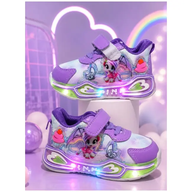Adidasi cu lumini led, model ponei, piele ecologica, fete, mov adt-19-1