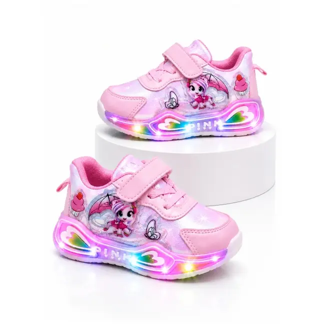 Adidasi cu lumini led, model ponei colorat, fete, roz adt-19-1