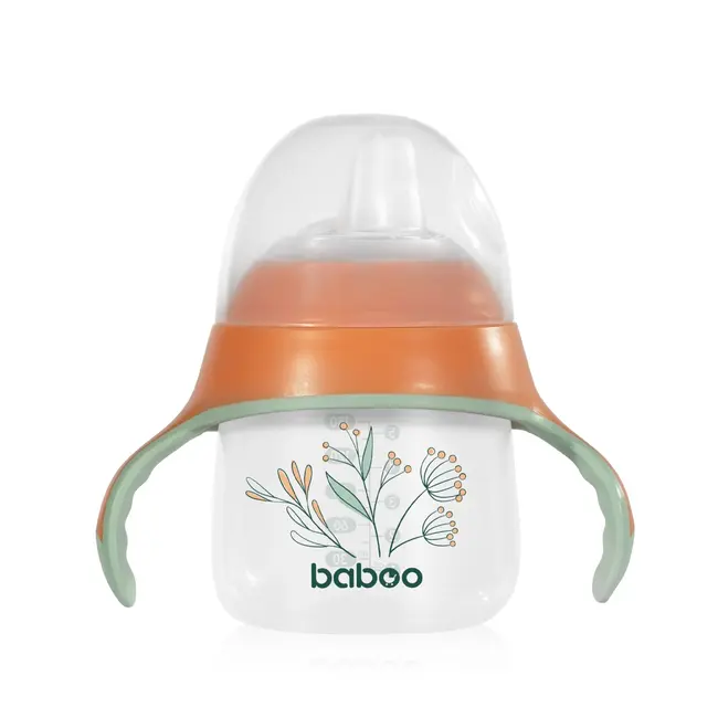 Cana baboo cu tetina din silicon, peachy keen, 150 ml, 6 luni+ ba8-143