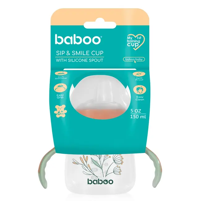 Cana baboo cu tetina din silicon, peachy keen, 150 ml, 6 luni+ ba8-143
