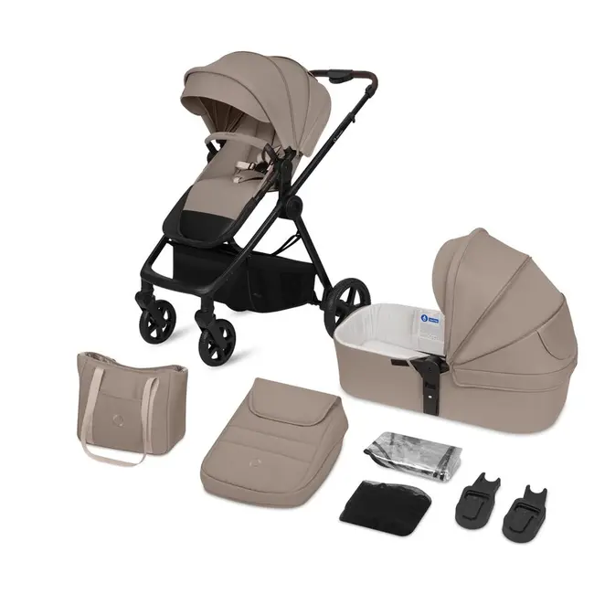 Carucior 3 in 1, Lionelo, Greet, Pana la 15 kg, Cadru aluminiu, Cu landou si salteluta moale, Cu scoica auto, Reversibil, Cu accesorii, Maner, suport pentru picioare, spatar reglabile, Bej BYNLO-GREET_BEIGE_TAUPE