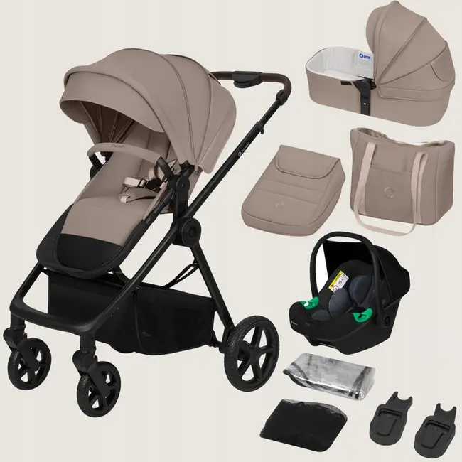 Carucior 3 in 1, Lionelo, Greet, Pana la 15 kg, Cadru aluminiu, Cu landou si salteluta moale, Cu scoica auto, Reversibil, Cu accesorii, Maner, suport pentru picioare, spatar reglabile, Bej BYNLO-GREET_BEIGE_TAUPE