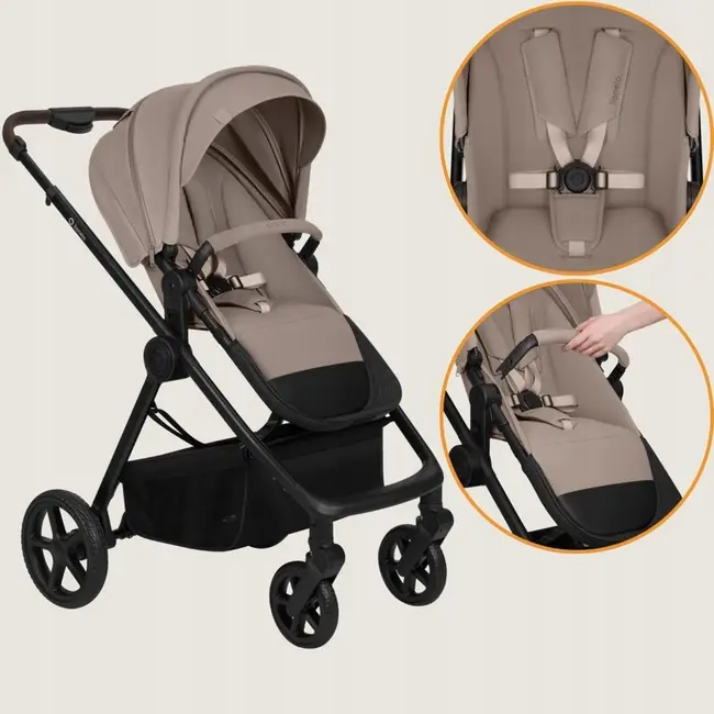 Carucior 3 in 1, Lionelo, Greet, Pana la 15 kg, Cadru aluminiu, Cu landou si salteluta moale, Cu scoica auto, Reversibil, Cu accesorii, Maner, suport pentru picioare, spatar reglabile, Bej BYNLO-GREET_BEIGE_TAUPE