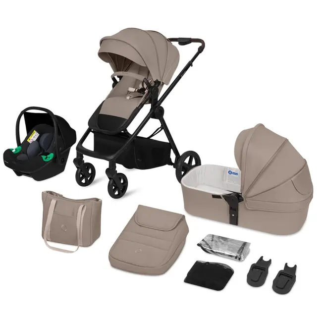Carucior 3 in 1, Lionelo, Greet, Pana la 15 kg, Cadru aluminiu, Cu landou si salteluta moale, Cu scoica auto, Reversibil, Cu accesorii, Maner, suport pentru picioare, spatar reglabile, Bej BYNLO-GREET_BEIGE_TAUPE