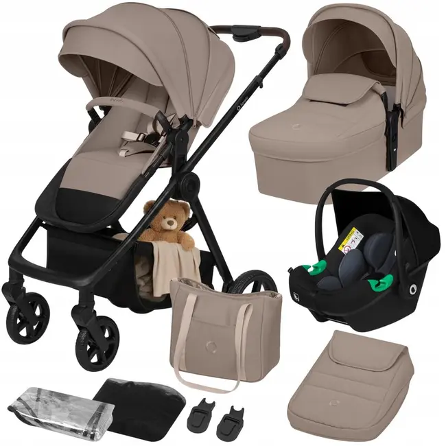 Carucior 3 in 1, Lionelo, Greet, Pana la 15 kg, Cadru aluminiu, Cu landou si salteluta moale, Cu scoica auto, Reversibil, Cu accesorii, Maner, suport pentru picioare, spatar reglabile, Bej BYNLO-GREET_BEIGE_TAUPE