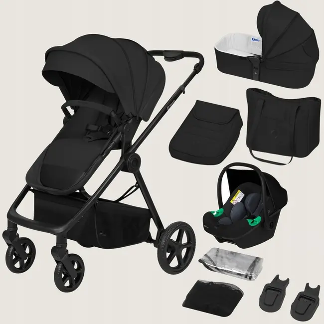 Carucior 3 in 1, Lionelo, Greet, Pana la 15 kg, Cadru aluminiu, Cu landou si salteluta moale, Cu scoica auto, Reversibil, Cu accesorii, Maner, suport pentru picioare, spatar reglabile, Negru BYNLO-GREET_BLACK_ONYX