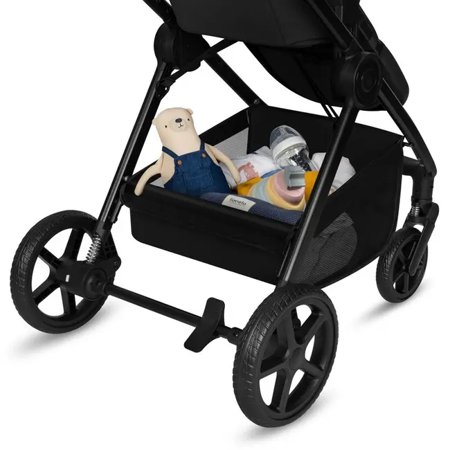 Carucior 3 in 1, Lionelo, Greet, Pana la 15 kg, Cadru aluminiu, Cu landou si salteluta moale, Cu scoica auto, Reversibil, Cu accesorii, Maner, suport pentru picioare, spatar reglabile, Negru BYNLO-GREET_BLACK_ONYX