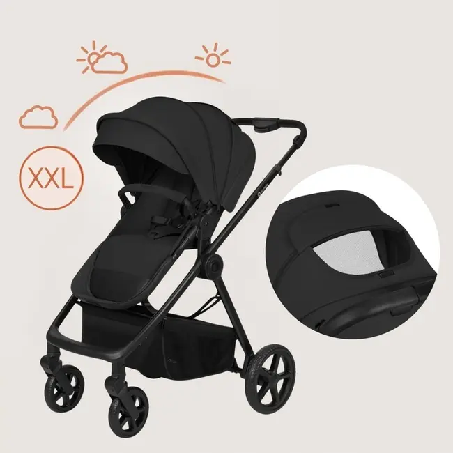 Carucior 3 in 1, Lionelo, Greet, Pana la 15 kg, Cadru aluminiu, Cu landou si salteluta moale, Cu scoica auto, Reversibil, Cu accesorii, Maner, suport pentru picioare, spatar reglabile, Negru BYNLO-GREET_BLACK_ONYX