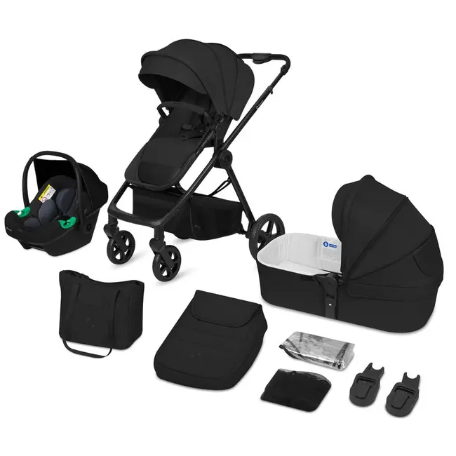 Carucior 3 in 1, Lionelo, Greet, Pana la 15 kg, Cadru aluminiu, Cu landou si salteluta moale, Cu scoica auto, Reversibil, Cu accesorii, Maner, suport pentru picioare, spatar reglabile, Negru BYNLO-GREET_BLACK_ONYX