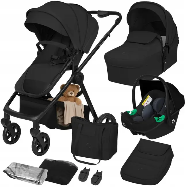 Carucior 3 in 1, Lionelo, Greet, Pana la 15 kg, Cadru aluminiu, Cu landou si salteluta moale, Cu scoica auto, Reversibil, Cu accesorii, Maner, suport pentru picioare, spatar reglabile, Negru BYNLO-GREET_BLACK_ONYX