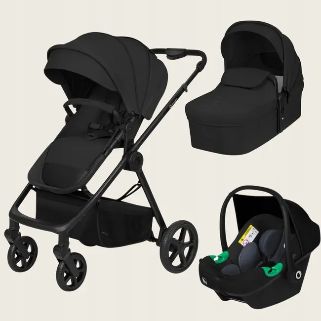 Carucior 3 in 1, Lionelo, Greet, Pana la 15 kg, Cadru aluminiu, Cu landou si salteluta moale, Cu scoica auto, Reversibil, Cu accesorii, Maner, suport pentru picioare, spatar reglabile, Negru BYNLO-GREET_BLACK_ONYX