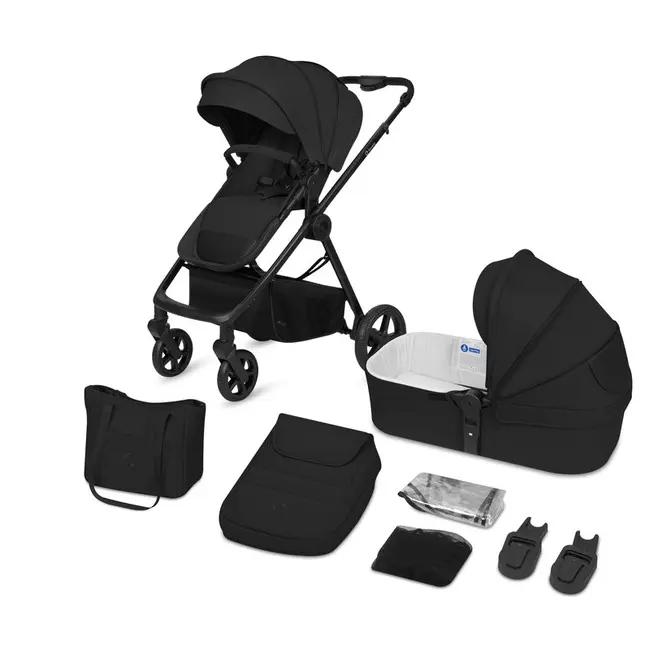 Carucior 3 in 1, Lionelo, Greet, Pana la 15 kg, Cadru aluminiu, Cu landou si salteluta moale, Cu scoica auto, Reversibil, Cu accesorii, Maner, suport pentru picioare, spatar reglabile, Negru BYNLO-GREET_BLACK_ONYX