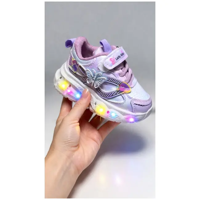 Pantofi sport cu lumini led, model fluture, piele ecologica, fete, mov adt-19-1