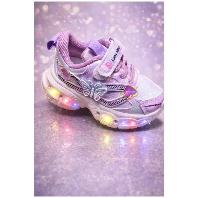 Pantofi sport cu lumini led, model fluture, piele ecologica, fete, mov adt-19-1