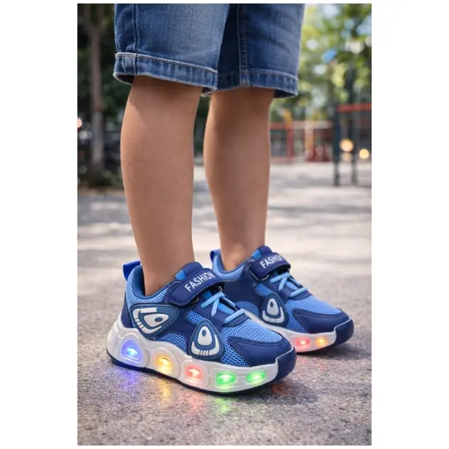 Pantofi sport cu lumini led, super navy style, textil, baieti, bleumarin adt-33-2