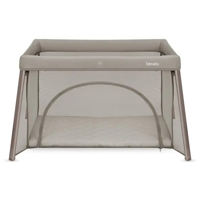 Patut multifunctional, Lionelo, Mila, 2 in 1, Saltea 4 cm cu spuma T25, 2 niveluri de inaltime, Pliere rapida, Intrare laterala, Geanta de transport inclusa, 0-36 luni, Pana la 15 kg, Bej Taupe BYNLO-MILA_BEIGE_TAUPE