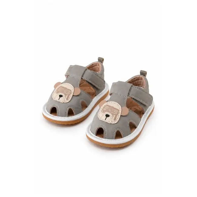 Sandale cu talpa usoara, flexibila, cu piuitoare, model cu urs, baieti, gri snd5-10-1