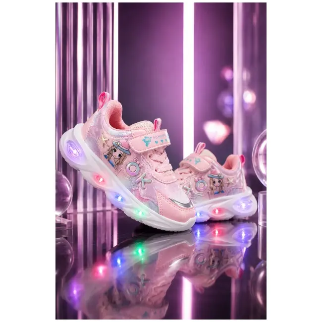 Pantofi sport cu lumini led, model cute doll, piele ecologica, fete, roz ad30-8-7-1